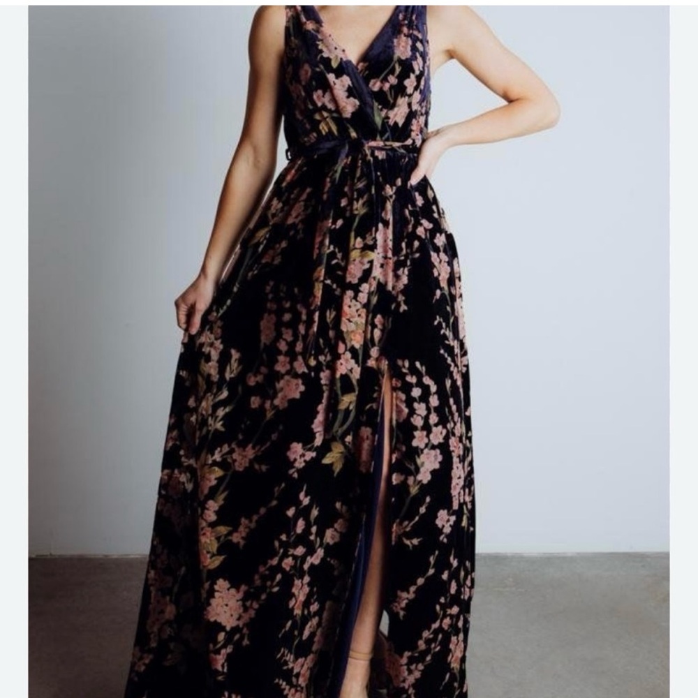 Baltic Born Lennon navy blue Floral Velvet Maxi Dress stretchy size XXL classy - Picture 14 of 16